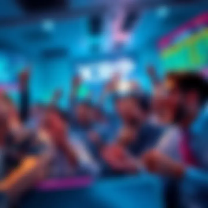 A vibrant scene of traders reacting to XRP market updates with excitement and enthusiasm.