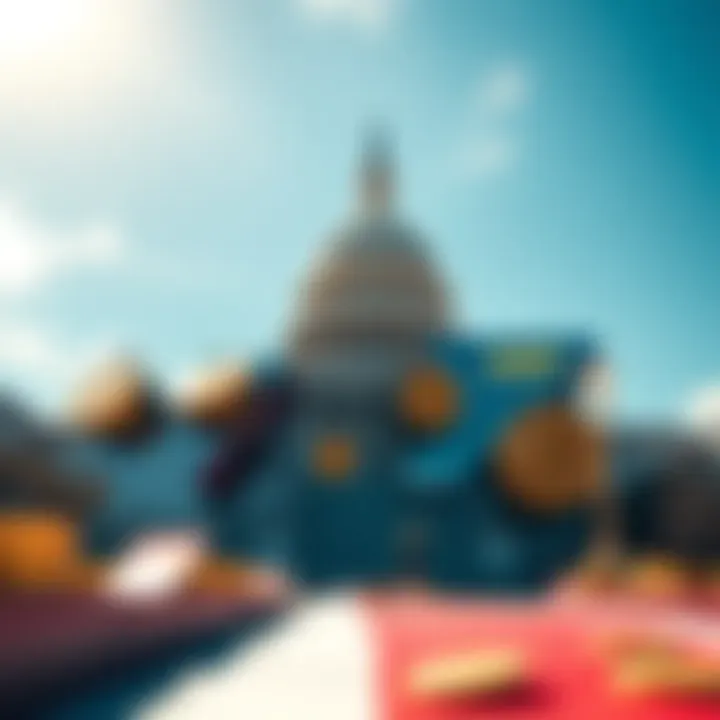 A graphic showing XRP tokens arranged to symbolize the U.S. national debt, with a backdrop of the Capitol building