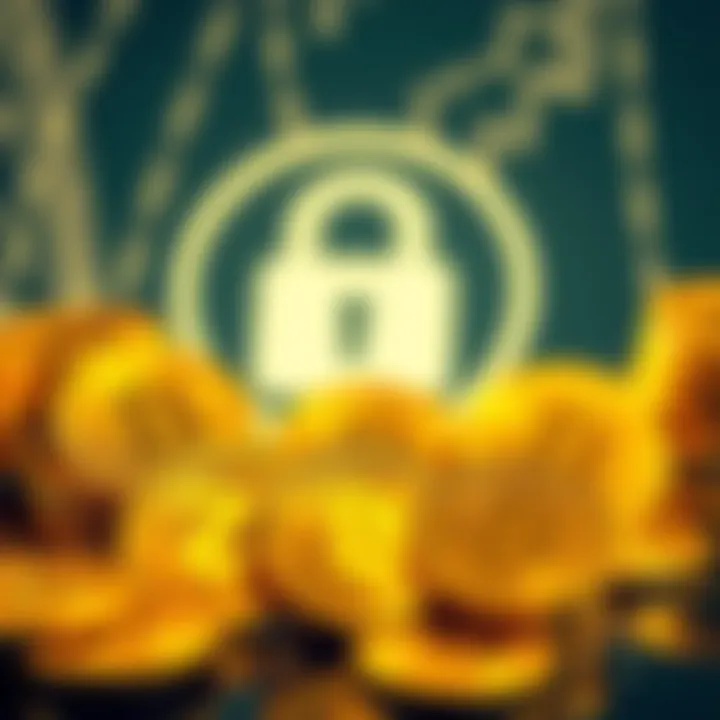 A collection of Zcash coins arranged with a lock symbol in the background, illustrating the concept of privacy and security in cryptocurrency.