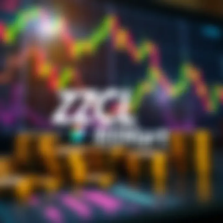 A graphic showing ZCL cryptocurrency trading on BitMart with a vibrant background of charts and coins