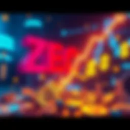 Visual representation of ZEC cryptocurrency's price jumping from $50 to $500 with an upward trend graphic and dollar signs.