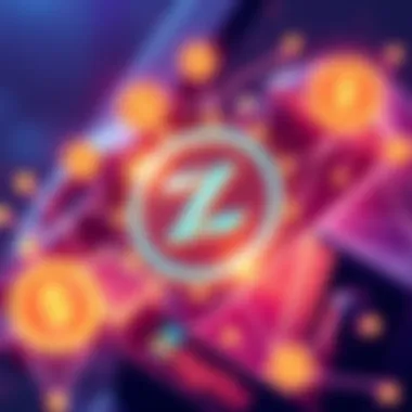An illustration of Zypto's blockchain logo with digital payment symbols around it, representing a new payment method.